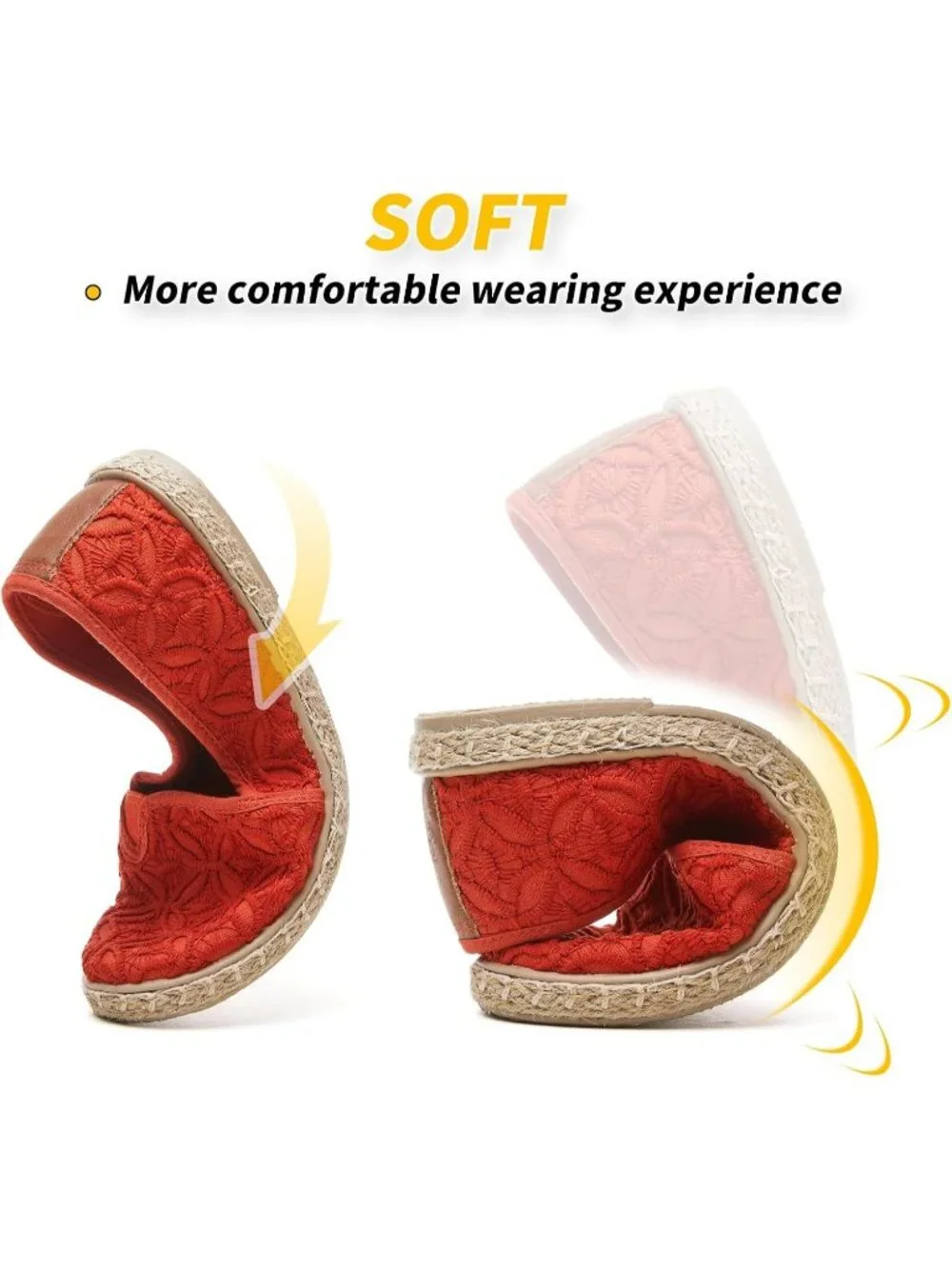 Womens Orange Rubber Flower Embroidered Comfortable Round Toe Casual Ballet Flat